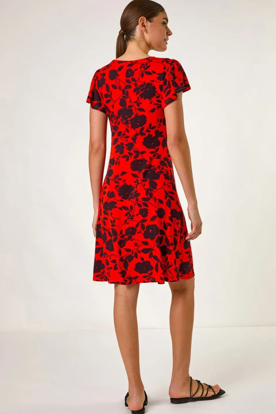Dresses>Roman Red Ditsy Floral Print Stretch Dress