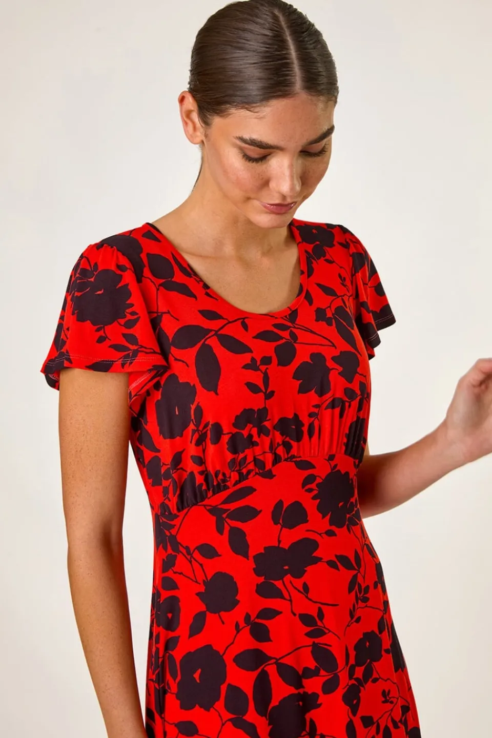 Dresses>Roman Red Ditsy Floral Print Stretch Dress