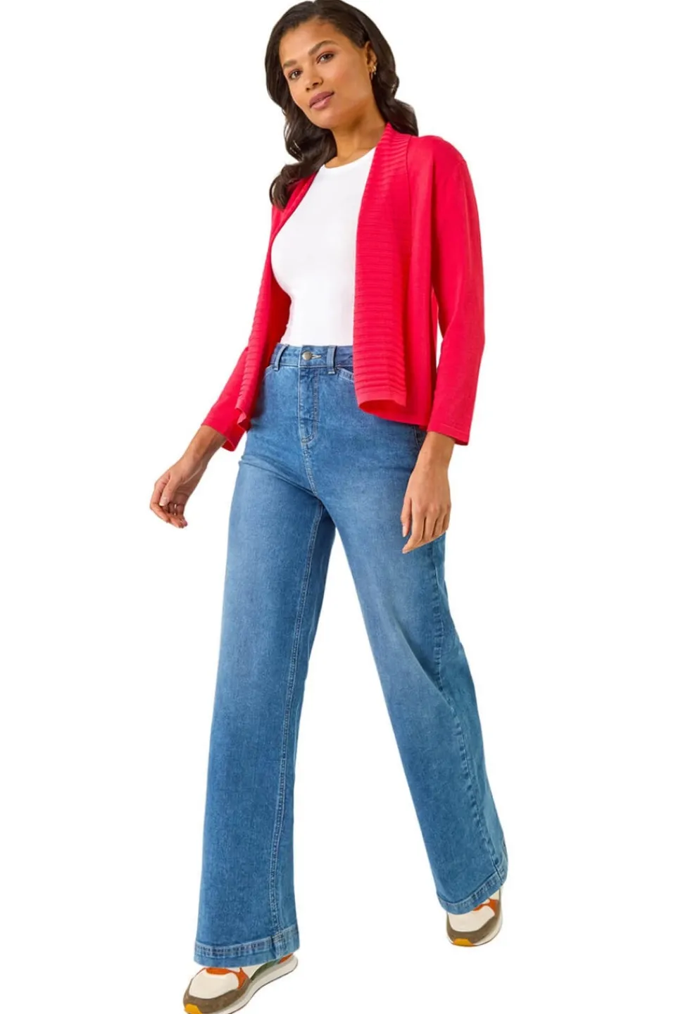 Coats & Jackets>Roman Red Ribbed Detail Shrug