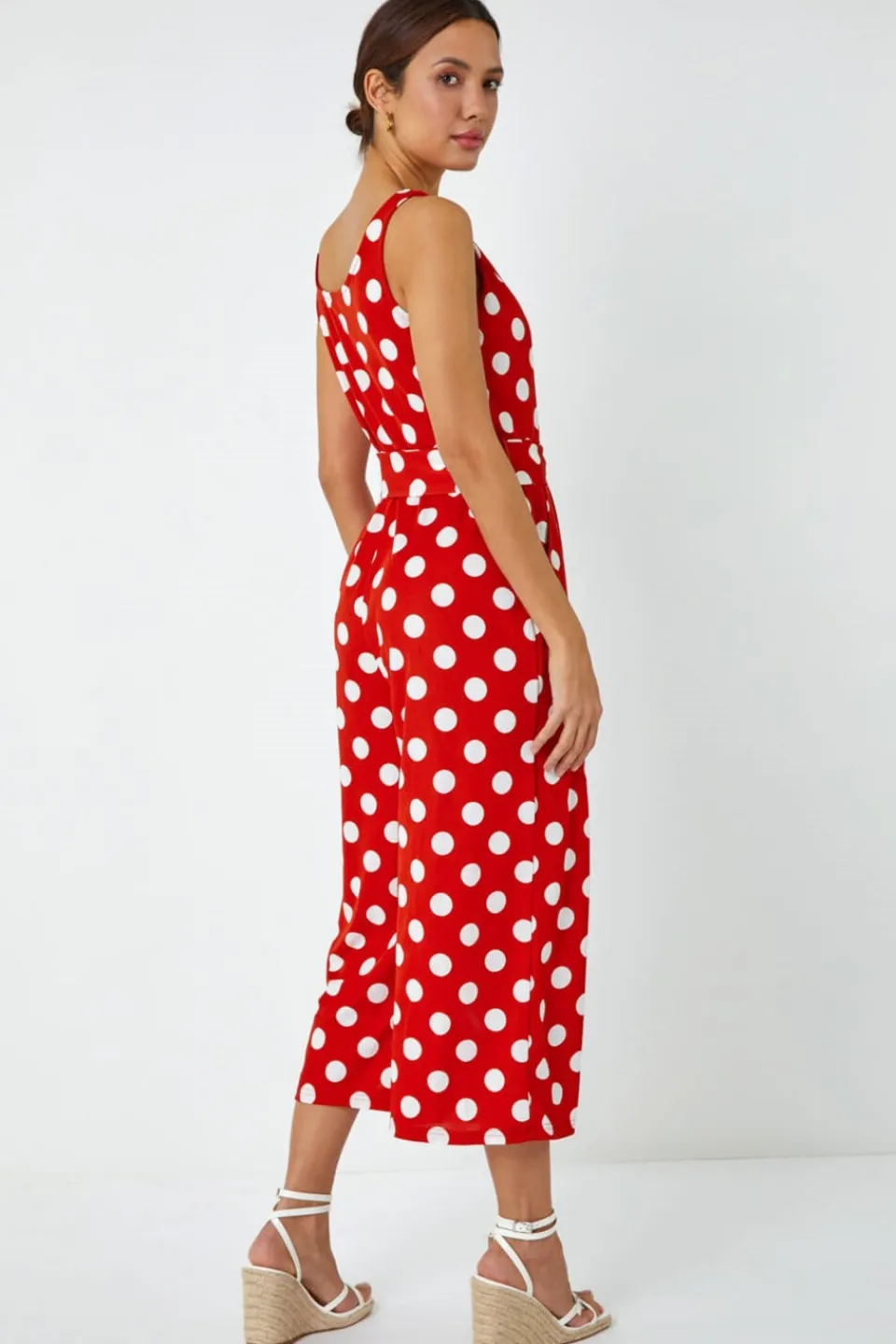 Jumpsuits & Playsuits>Roman Red Spot Print Belted Jumpsuit