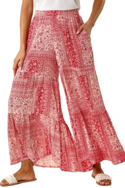 Trousers>Roman Red Tile Tiered Palazzo Trouser
