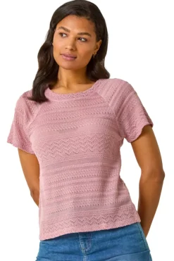 Tops>Roman Rose Crochet Knit Top