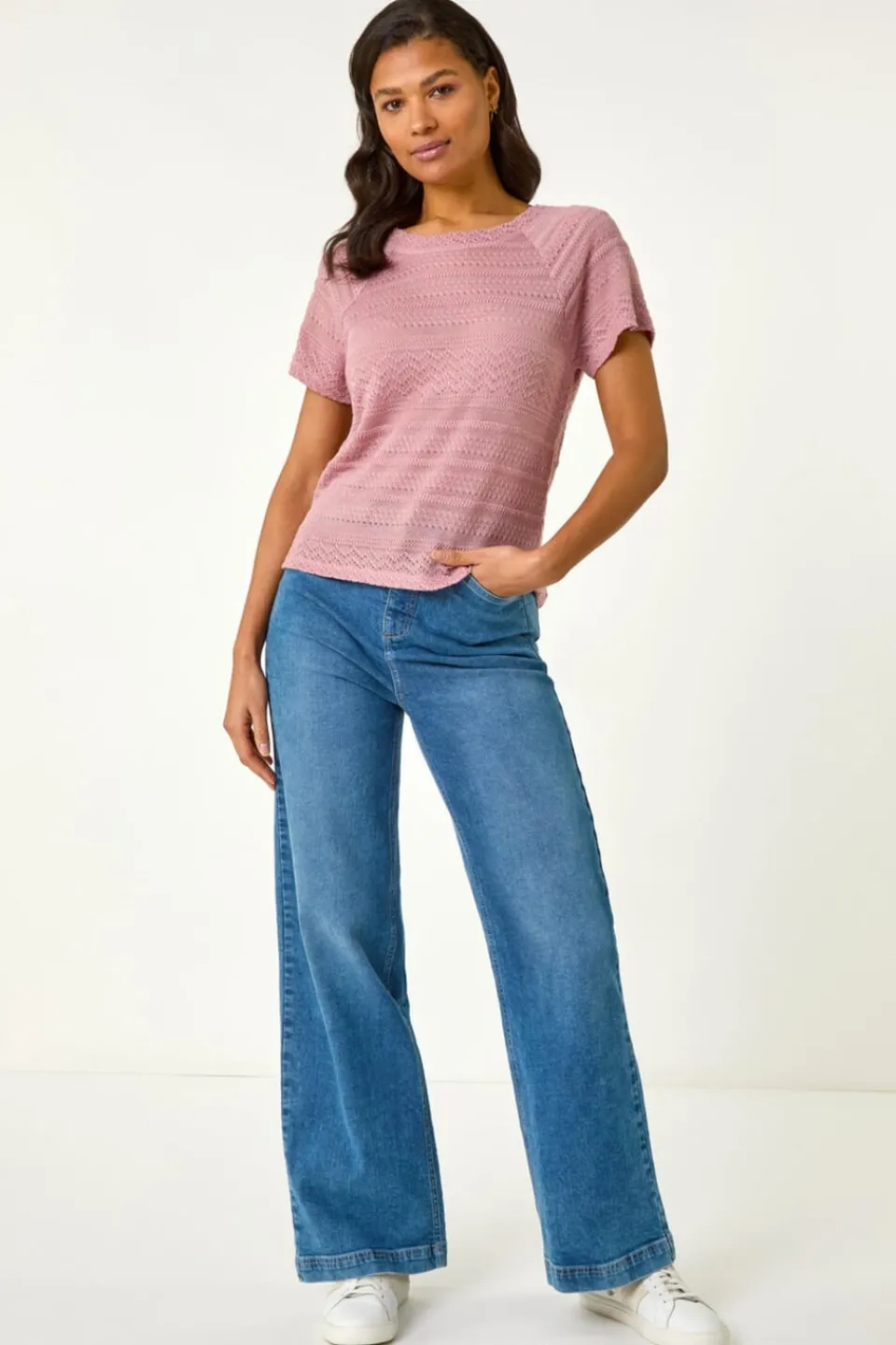 Tops>Roman Rose Crochet Knit Top