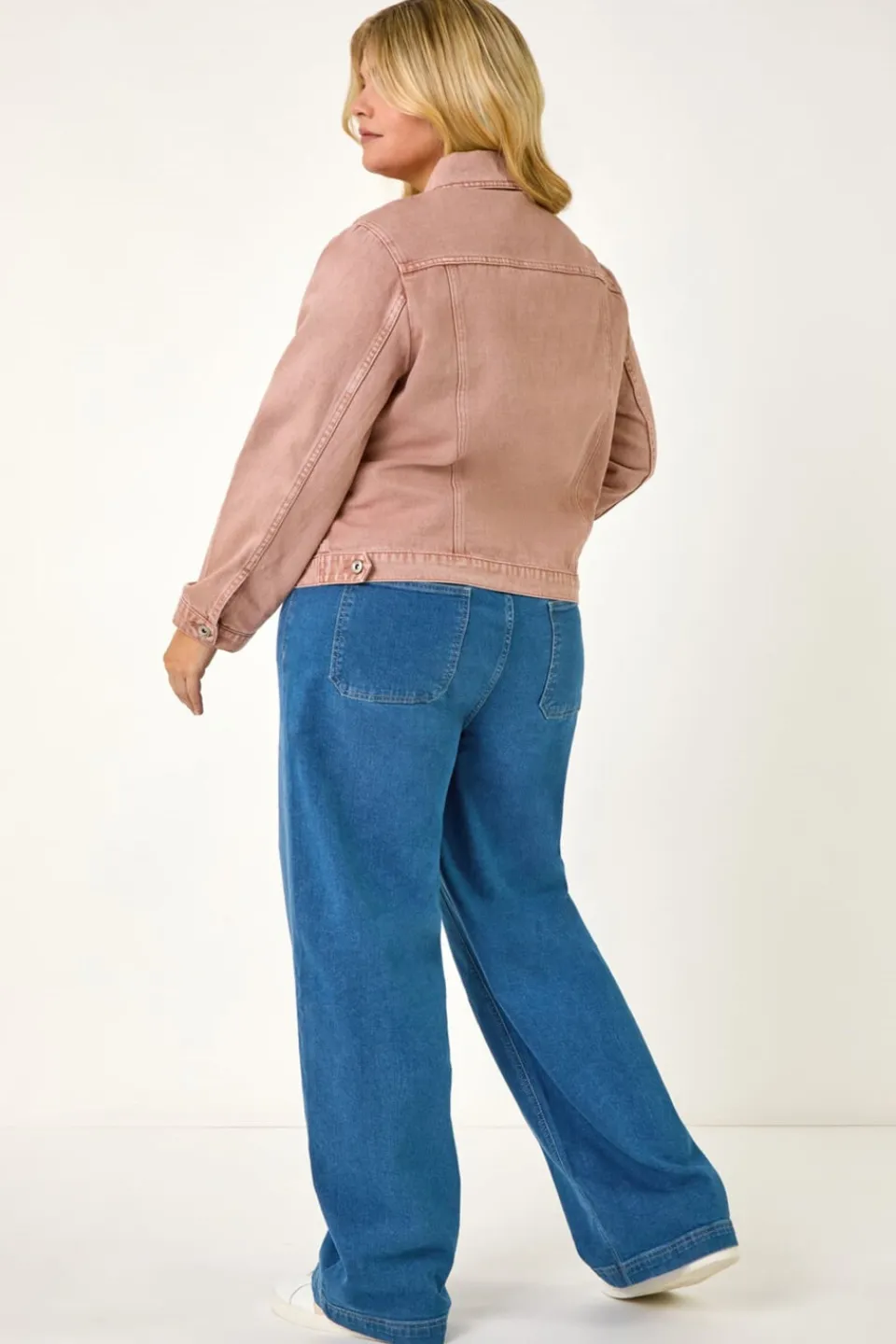 Coats & Jackets>Roman Rose Curve Mid Wash Denim Jacket