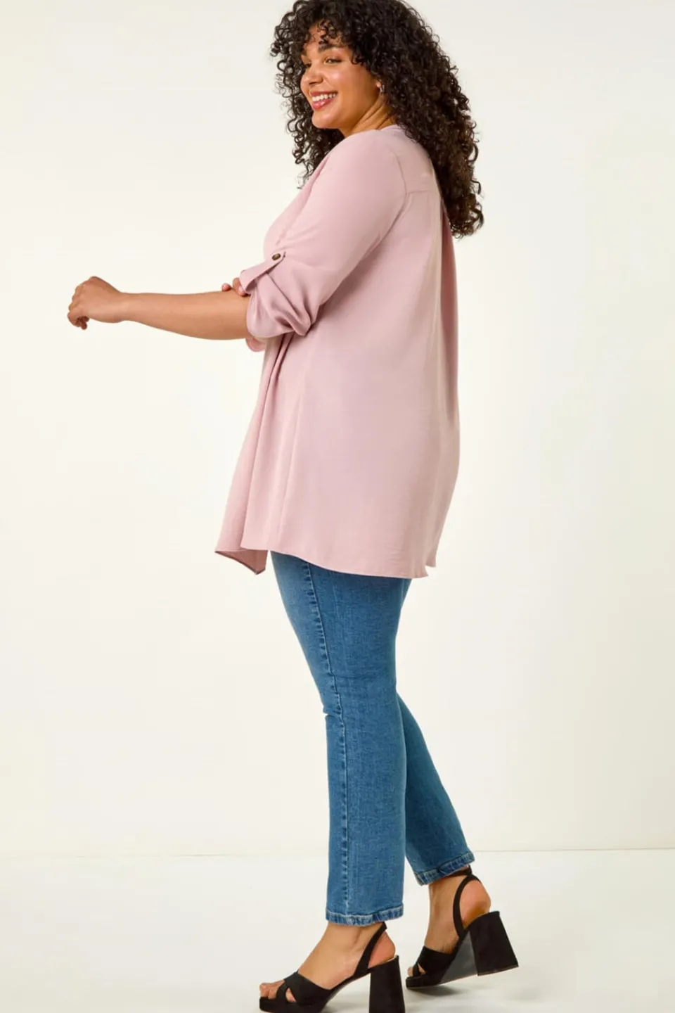 Tops>Roman Rose Curve Textured Buttoned Tunic Top
