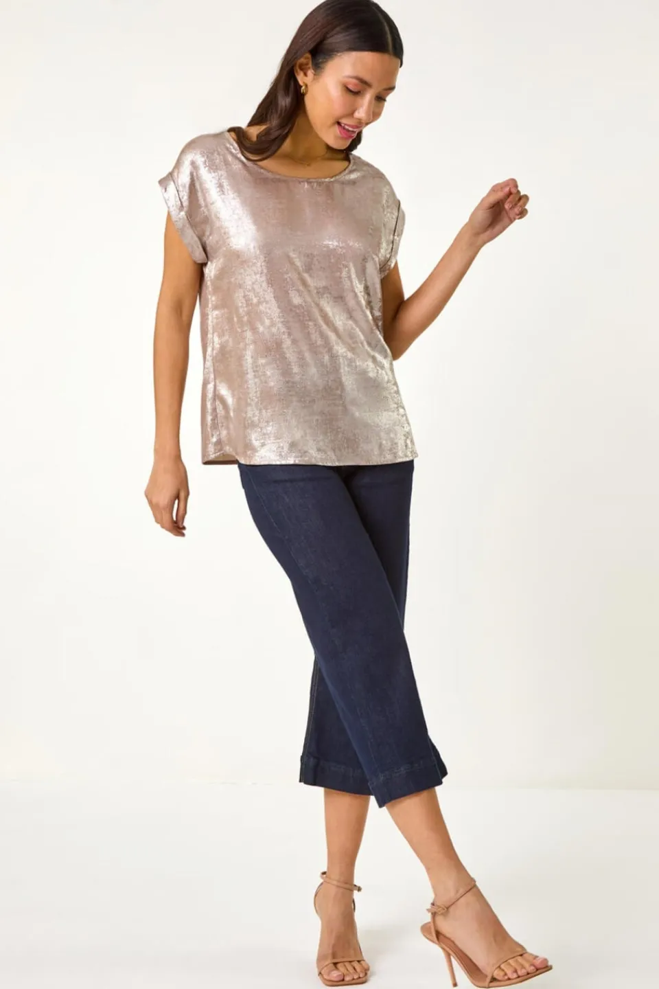 Tops>Roman Rose Metallic Print Shell Top