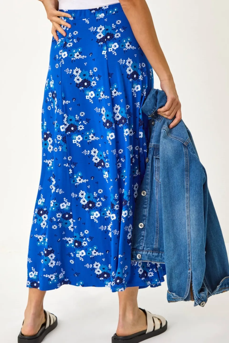 Skirts>Roman Royal Blue Diagonal Ditsy Floral Print Skirt