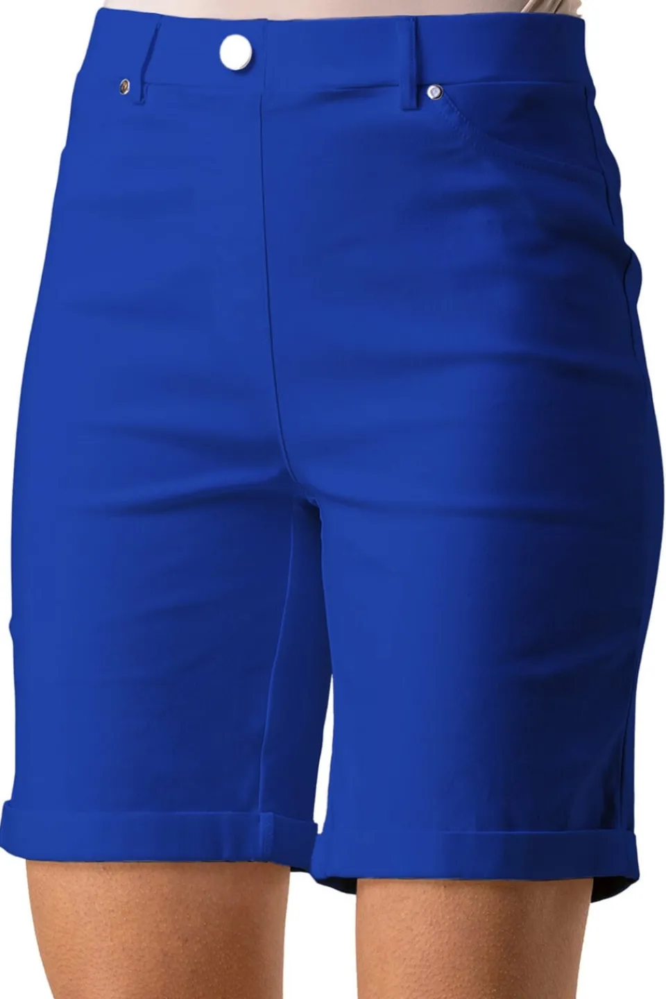 Shorts>Roman Royal Blue Elastic Waist Turn Up Stretch Shorts RoyalBlue