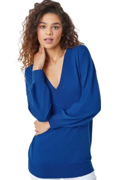 Tops>Roman Royal Blue V-Neck Stretch Jumper RoyalBlue