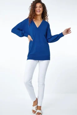 Tops>Roman Royal Blue V-Neck Stretch Jumper RoyalBlue