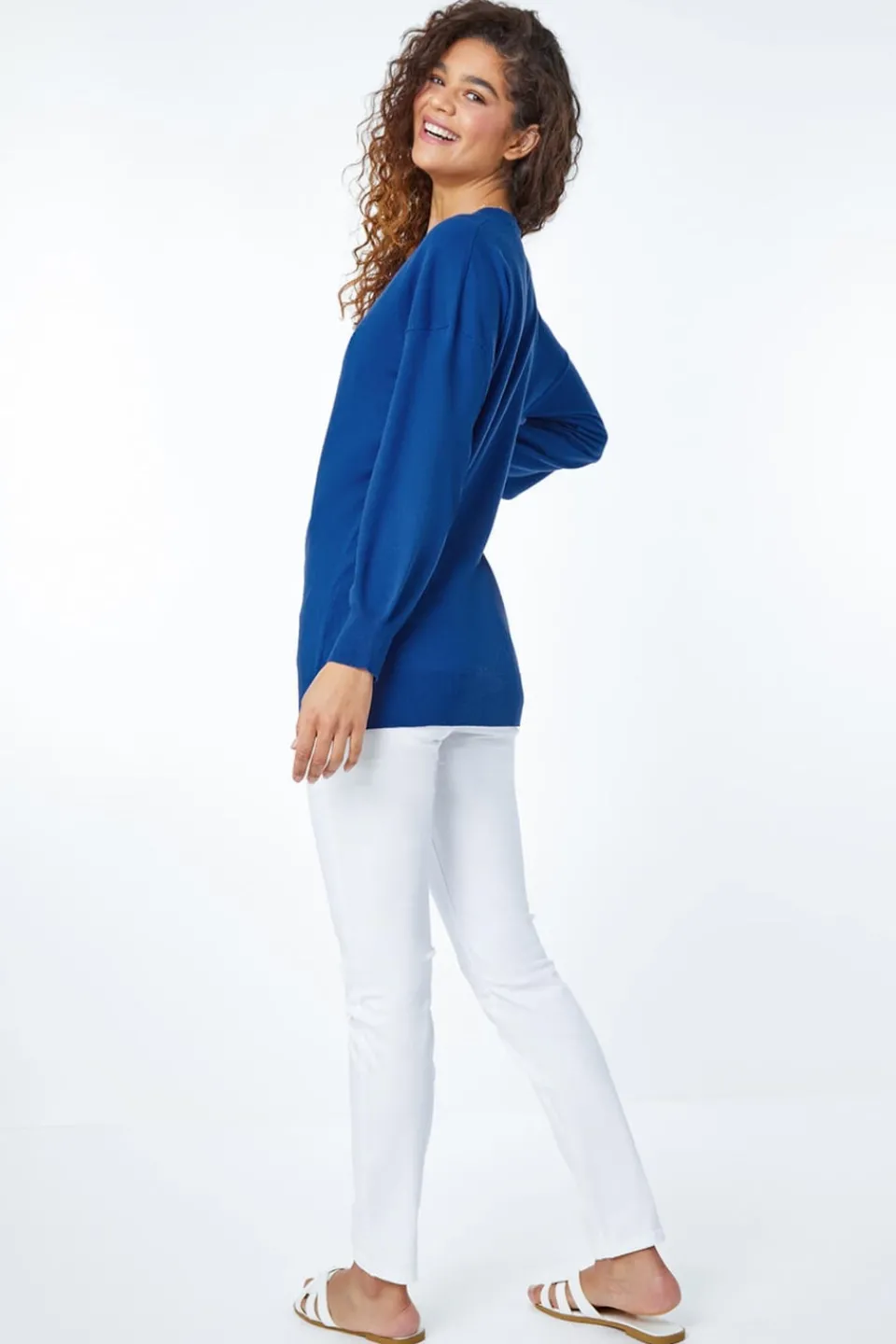 Tops>Roman Royal Blue V-Neck Stretch Jumper RoyalBlue