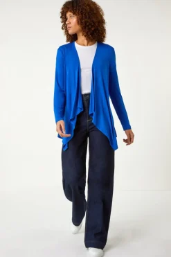 Tops>Roman Royal Waterfall Front Jersey Knit Cardigan Blue