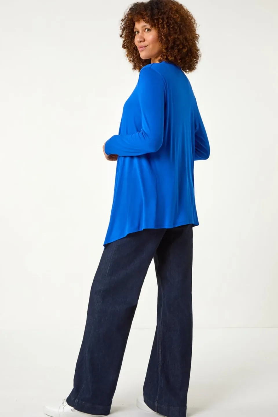 Tops>Roman Royal Waterfall Front Jersey Knit Cardigan Blue
