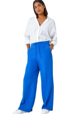 Trousers>Roman Royal Blue Wide Leg Elastic Waist Tie Front Trouser