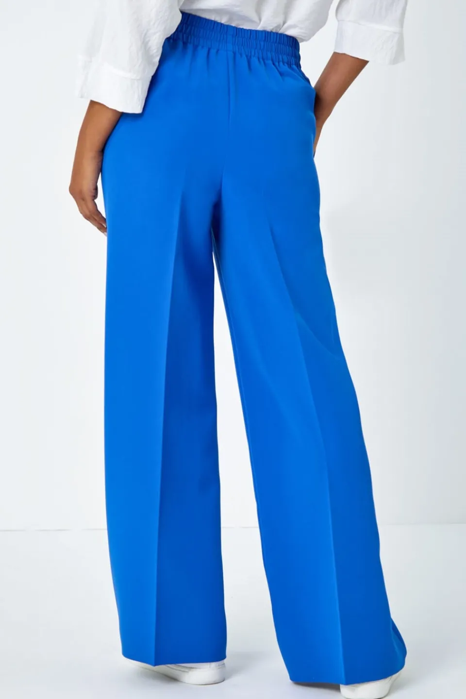 Trousers>Roman Royal Blue Wide Leg Elastic Waist Tie Front Trouser
