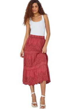 Skirts>Roman Rust Broderie Design Skirt