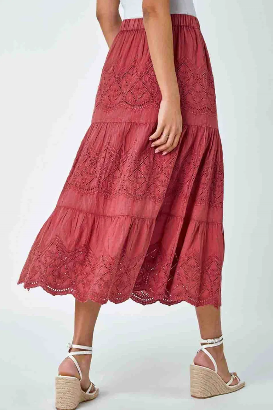 Skirts>Roman Rust Broderie Design Skirt