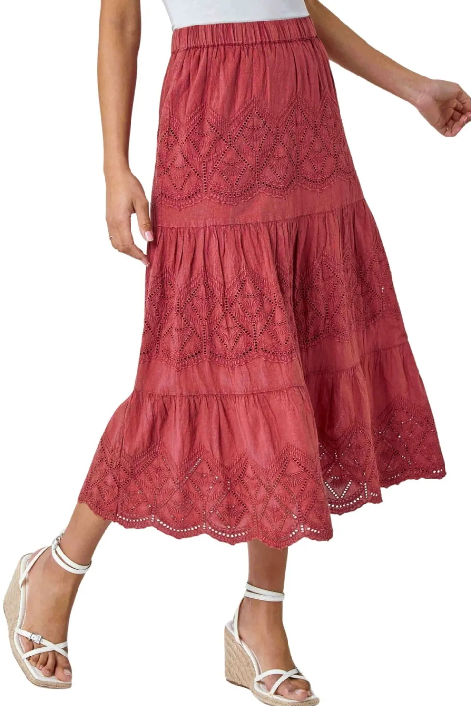 Skirts>Roman Rust Broderie Design Skirt