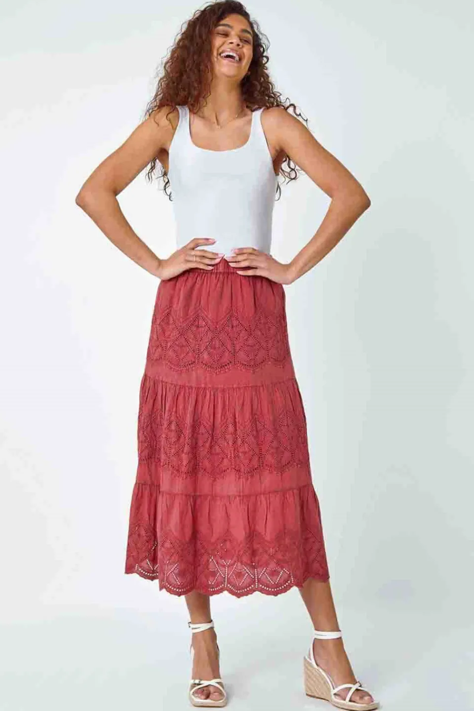 Skirts>Roman Rust Broderie Design Skirt