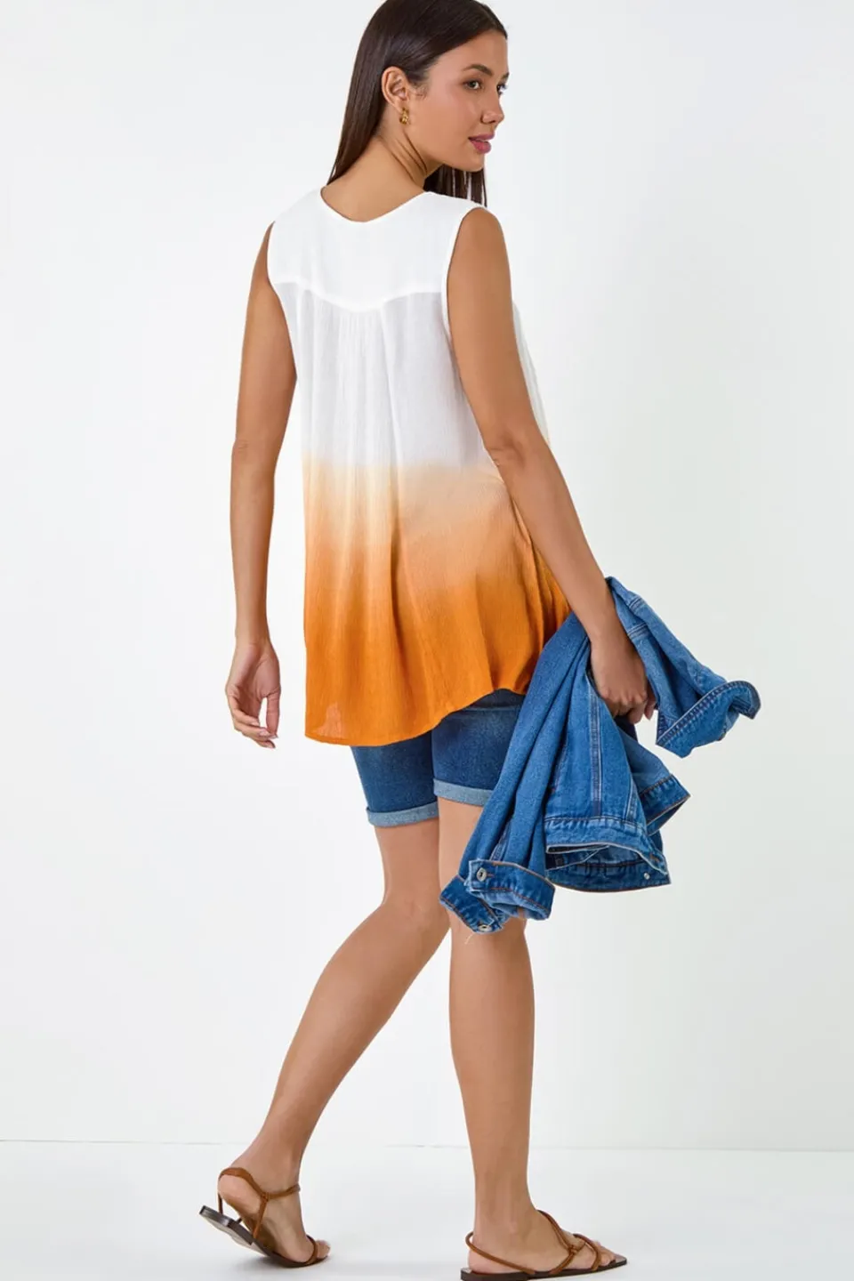 Tops>Roman Rust Cotton Lace Detail Ombre V-Neck Vest Top