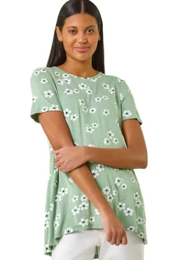 Tops>Roman Sage Floral Spot Print Tunic Top