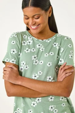 Tops>Roman Sage Floral Spot Print Tunic Top