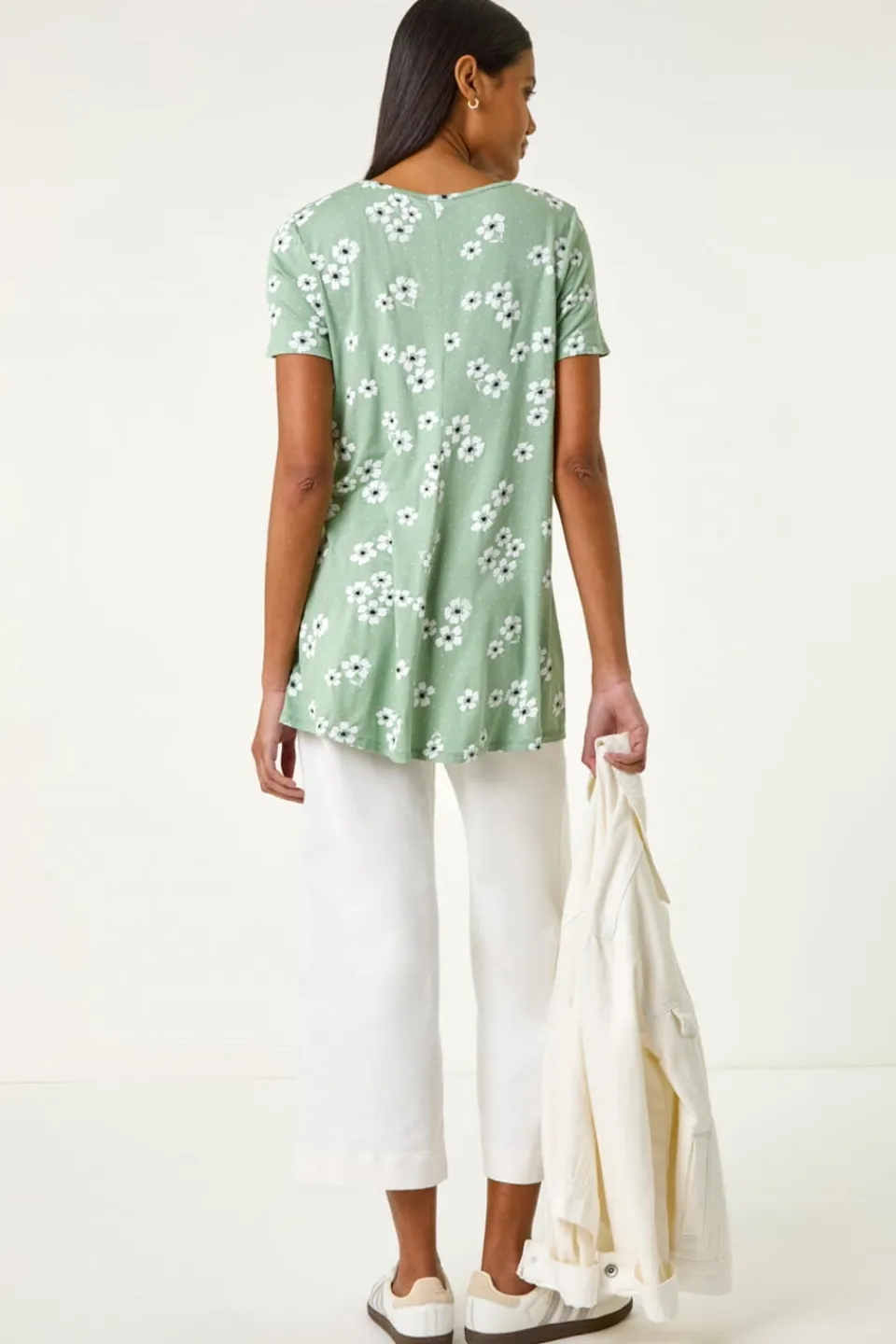 Tops>Roman Sage Floral Spot Print Tunic Top