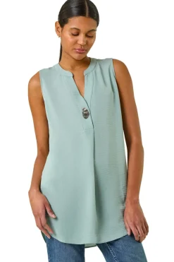 Tops>Roman Sage Longline Buttoned Vest Top