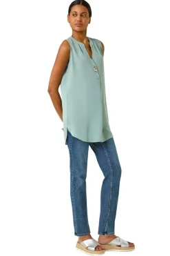 Tops>Roman Sage Longline Buttoned Vest Top
