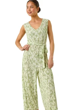 Jumpsuits & Playsuits>Roman Sage Petite Floral Crinkle Crop Jumpsuit
