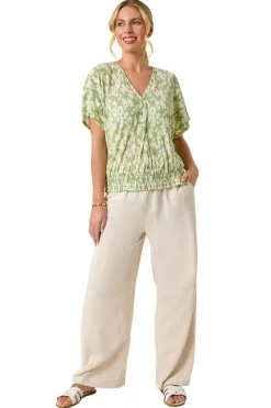 Tops>Roman Sage Petite Floral Print Crinkle Blouson Top