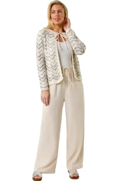 Tops>Roman Silver Petite Metallic Wave Knit Cardigan