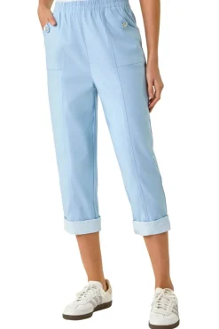 Trousers>Roman Sky Blue Contrast Detail Cropped Stretch trouser