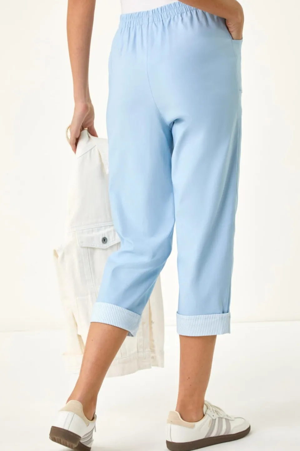 Trousers>Roman Sky Blue Contrast Detail Cropped Stretch trouser