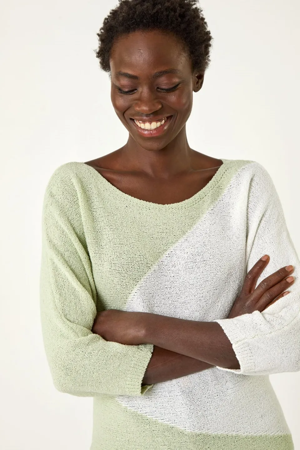 Tops>Roman Soft Green 3 Colour Block Jumper