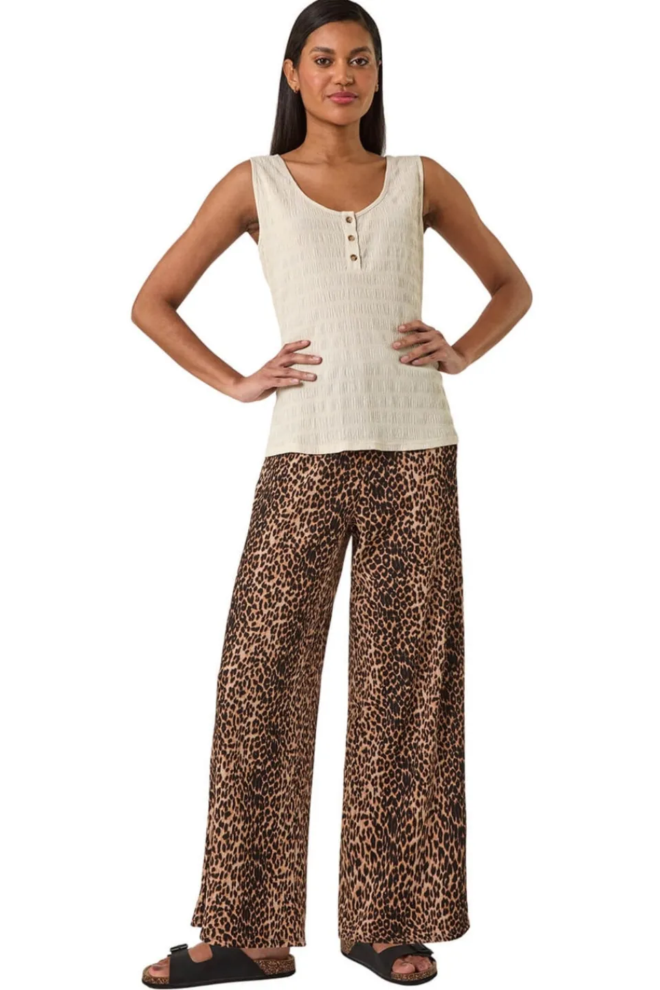 Tops>Roman Stone Button Detail Stretch Top