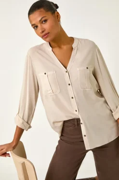 Tops>Roman Stone Buttoned Pocket Shirt Brown-Stone