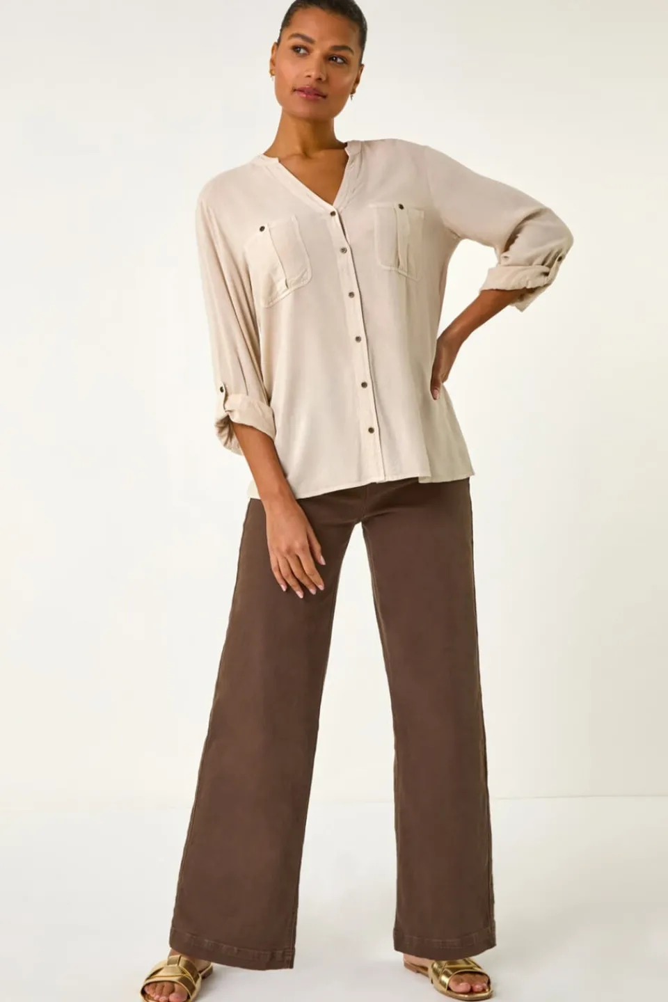 Tops>Roman Stone Buttoned Pocket Shirt Brown-Stone