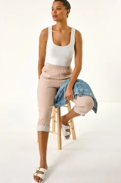 Trousers>Roman Stone Contrast Detail Cropped Stretch Trouser