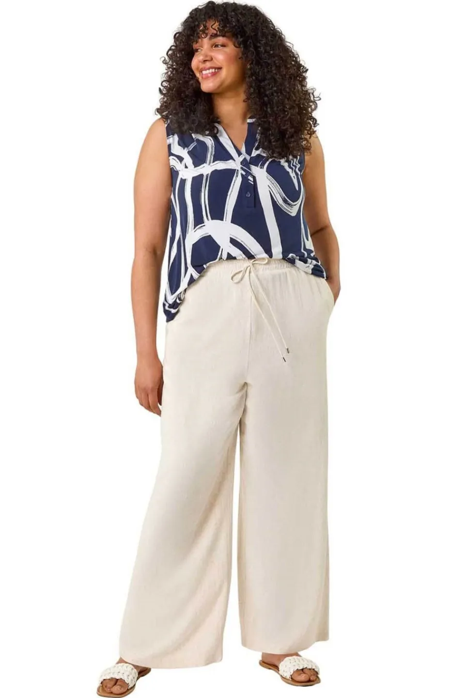 Trousers>Roman Stone Curve Linen Mix Trousers
