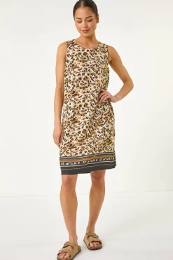 Dresses>Roman Stone Petite Animal Border Print Shift Dress