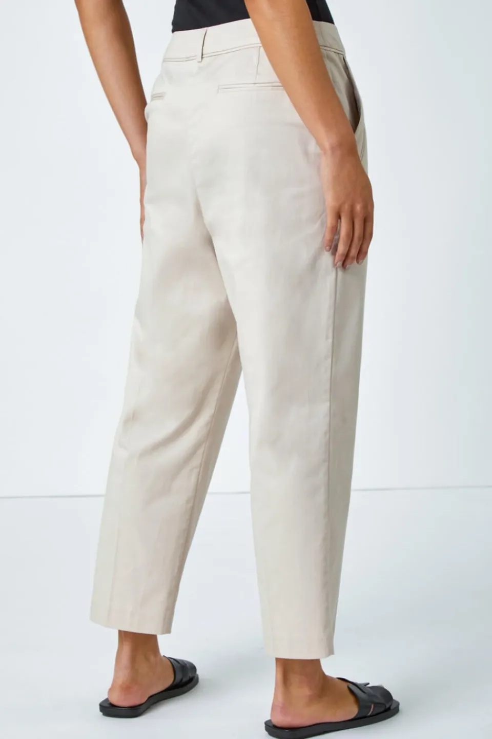 Trousers>Roman Petite Cotton Ankle Grazer Tapered Trousers Stone