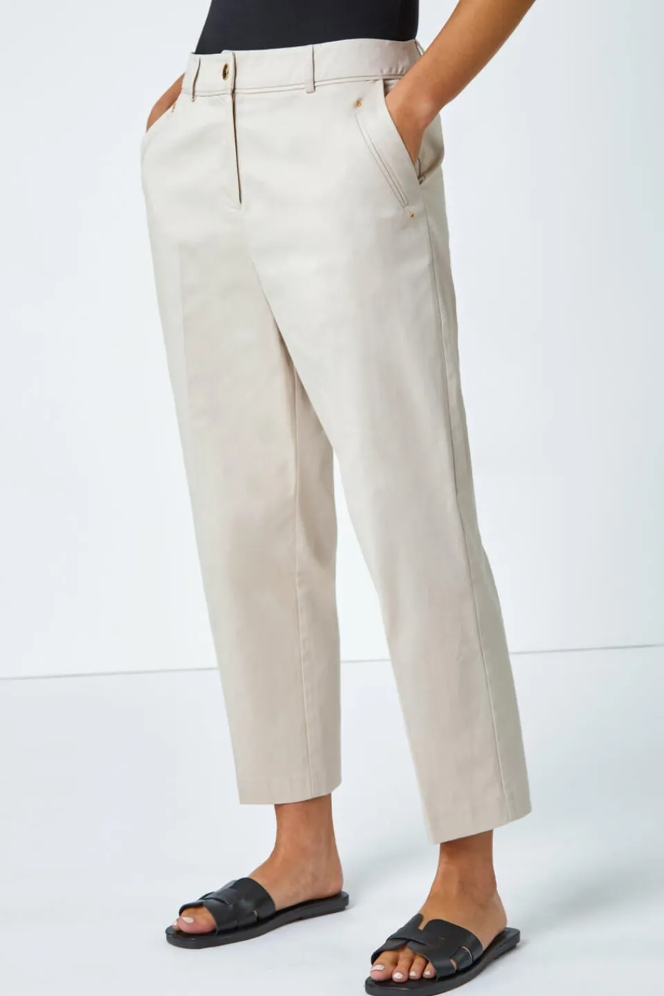 Trousers>Roman Petite Cotton Ankle Grazer Tapered Trousers Stone