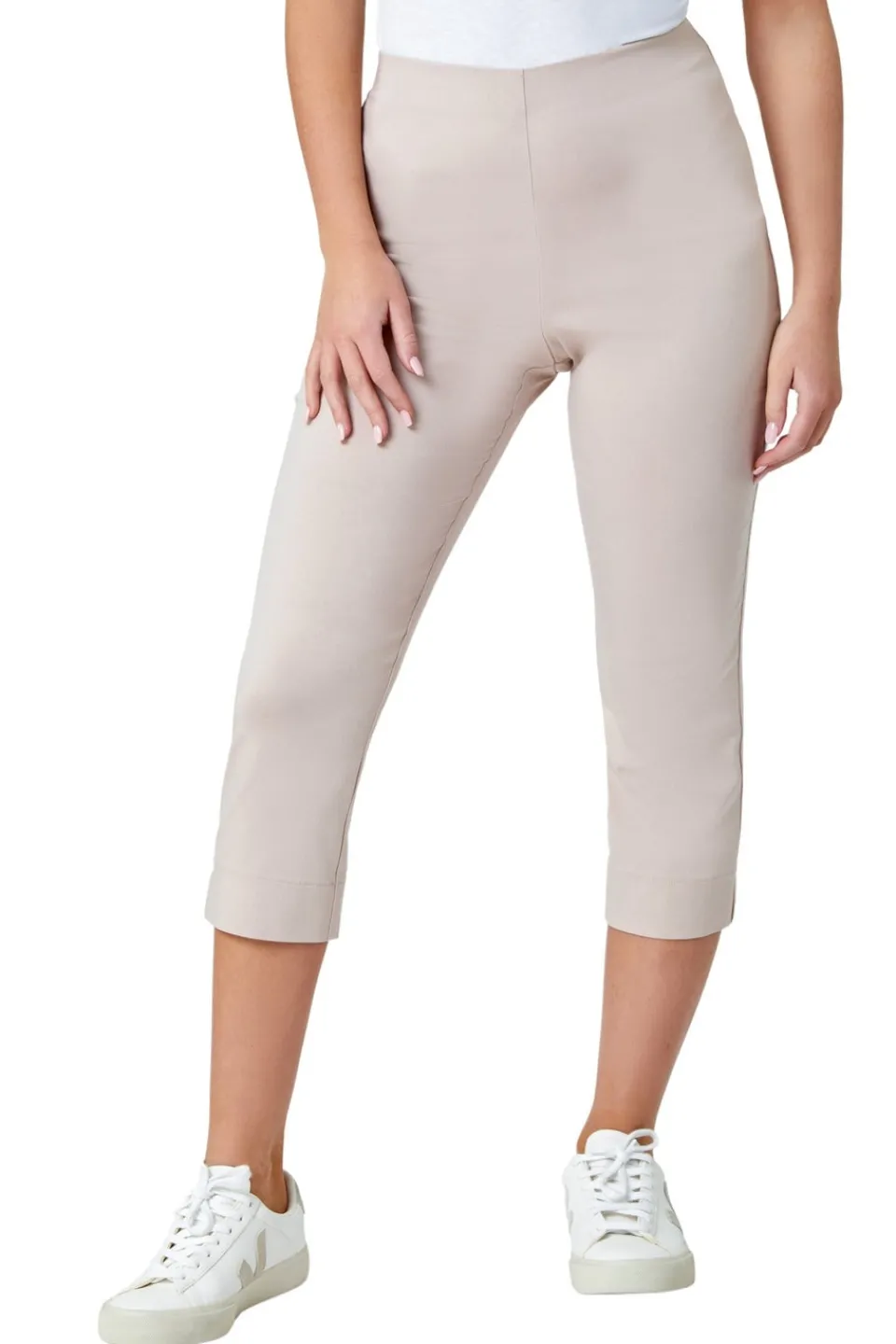 Trousers>Roman Petite Cropped Stretch Trousers Stone