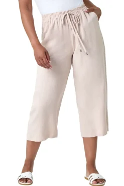 Trousers>Roman Stone Petite Linen Mix Wide Cropped Trousers