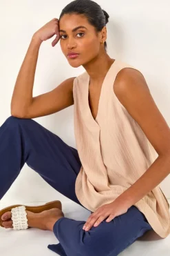 Tops>Roman Stone Textured Pleat Front Vest Top