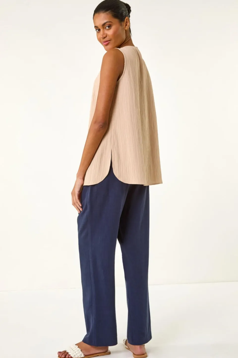 Tops>Roman Stone Textured Pleat Front Vest Top