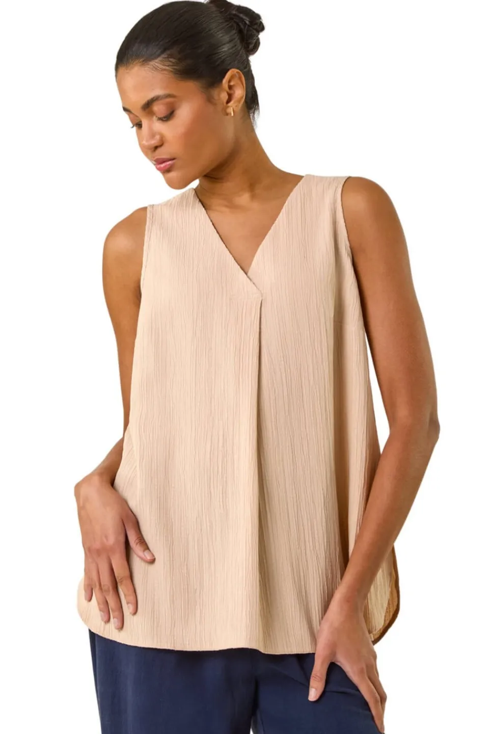 Tops>Roman Stone Textured Pleat Front Vest Top