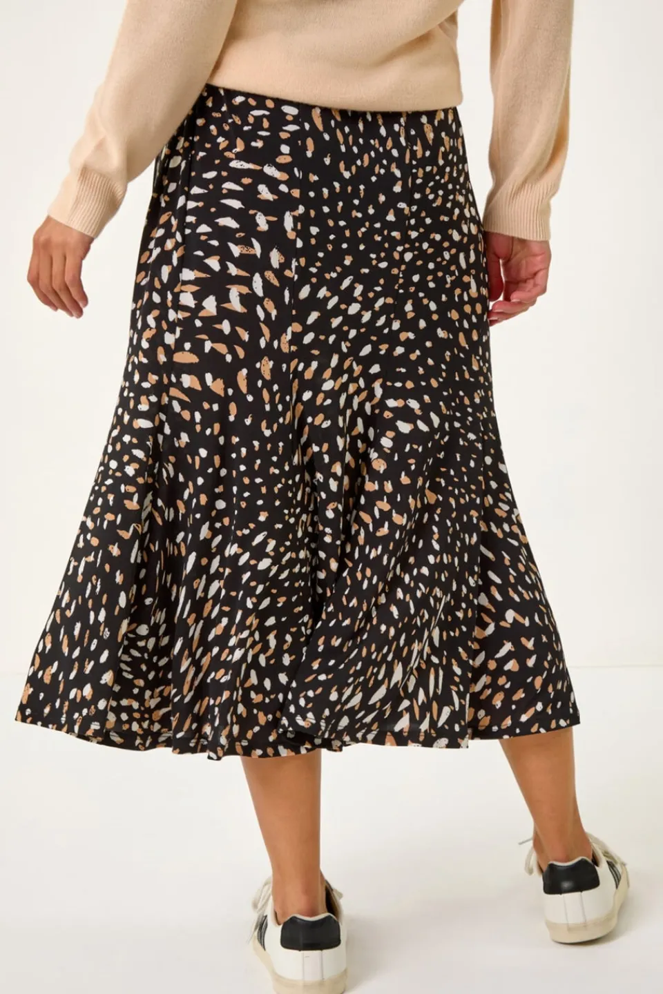 Skirts>Roman Tan Speckled Print Asymmetric A-Line Skirt