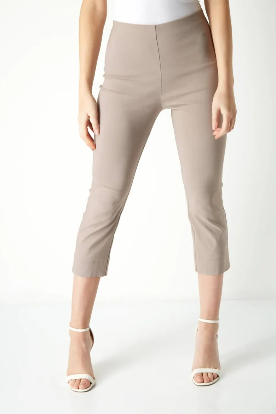 Trousers>Roman Cropped Stretch Trouser Capri Summer Leggings 3/4 Pedal Pushers Taupe
